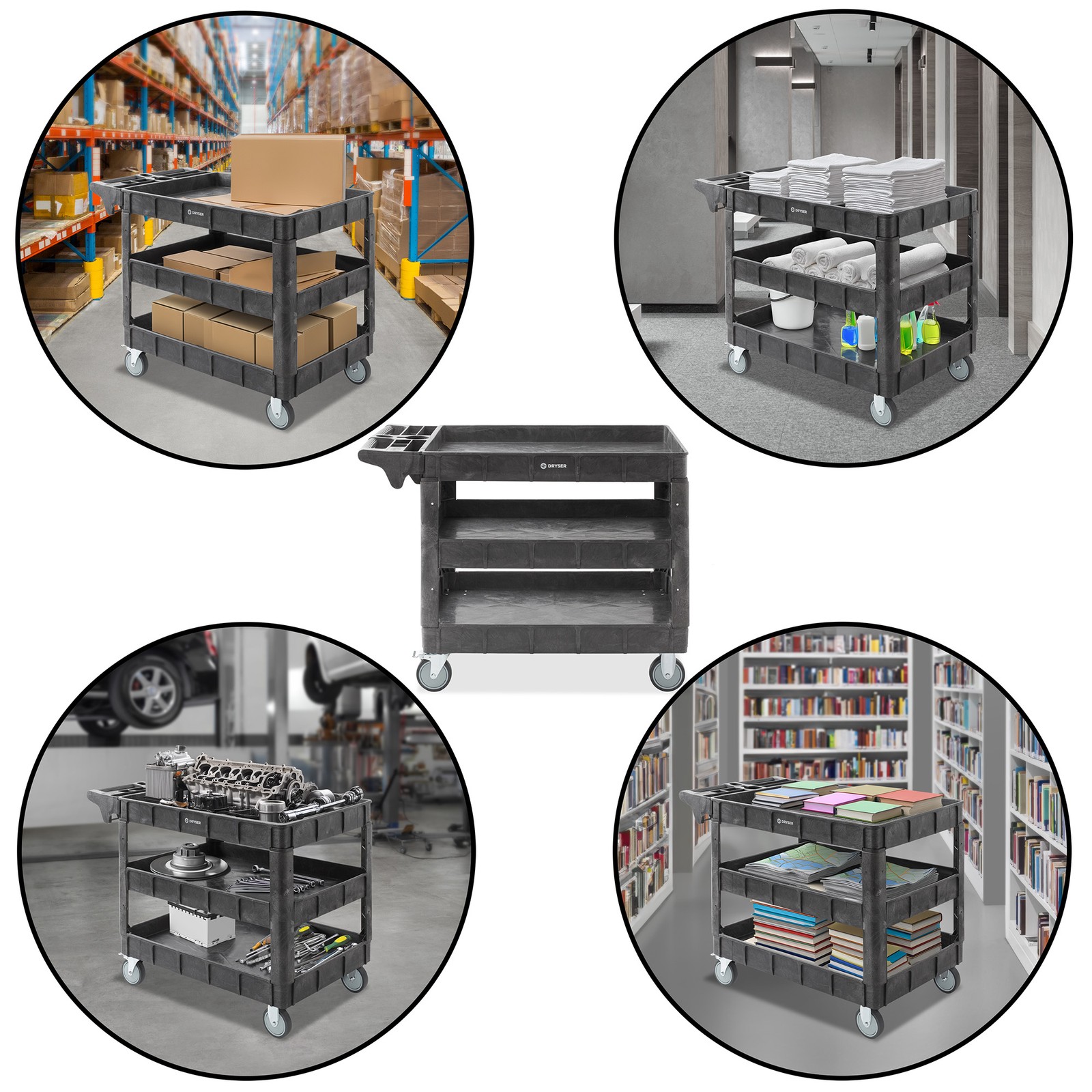 OPEN BOX - Utility Service Cart with 2-5" Swivel Wheels, 3 Shelves, 550lb.