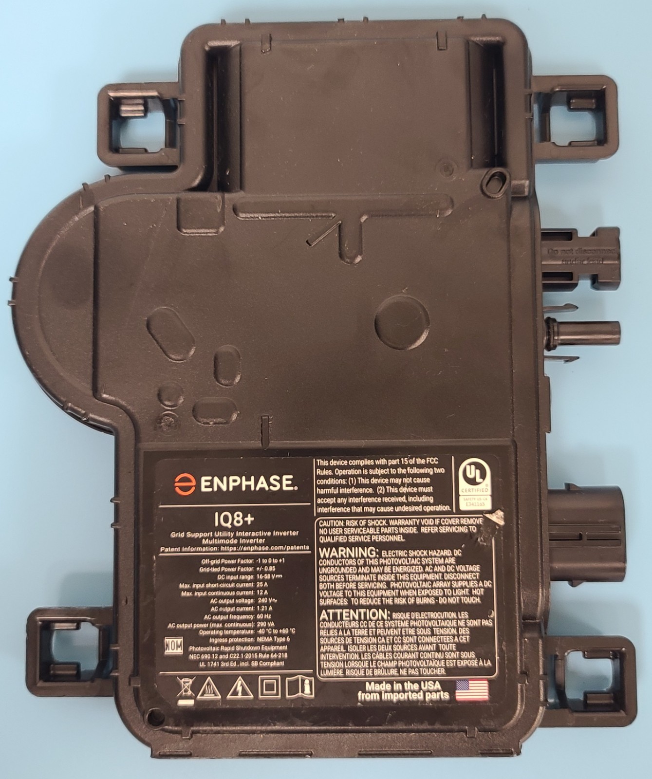 Enphase IQ8+ Microinverter (IQ8PLUS-72-M-US) MC4 no cap and mounting bracket