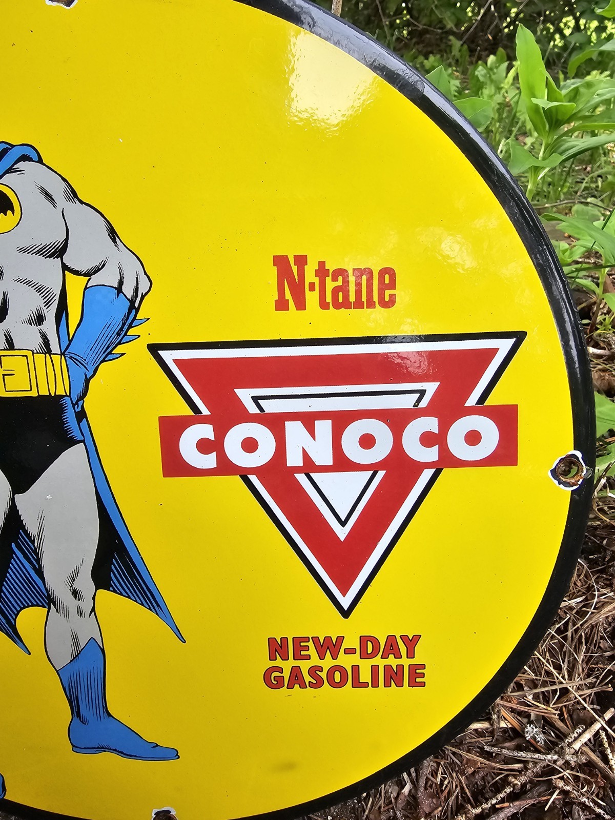 Vintage Conoco Gasoline Porcelain Sign - Batman DC Comics Gas Pump Sign