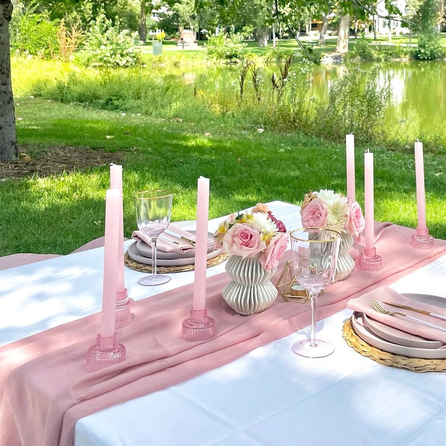 Dusty Rose Table Runner 27x120 Inches Rustic Chiffon Table Runner for Wedding...