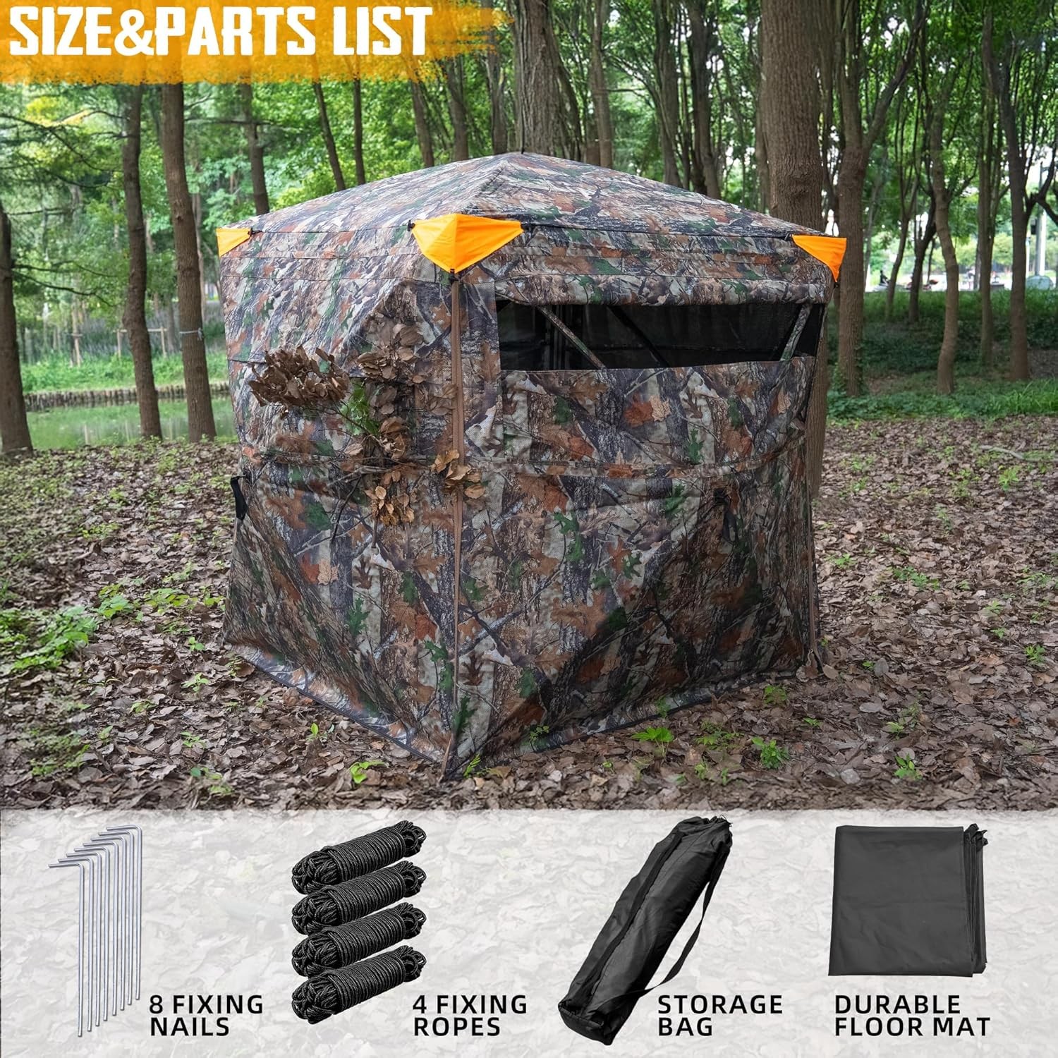 New Hunting Blind,360° See Through Ground Blind W/ Mat for 2-3 Person,Camouflage