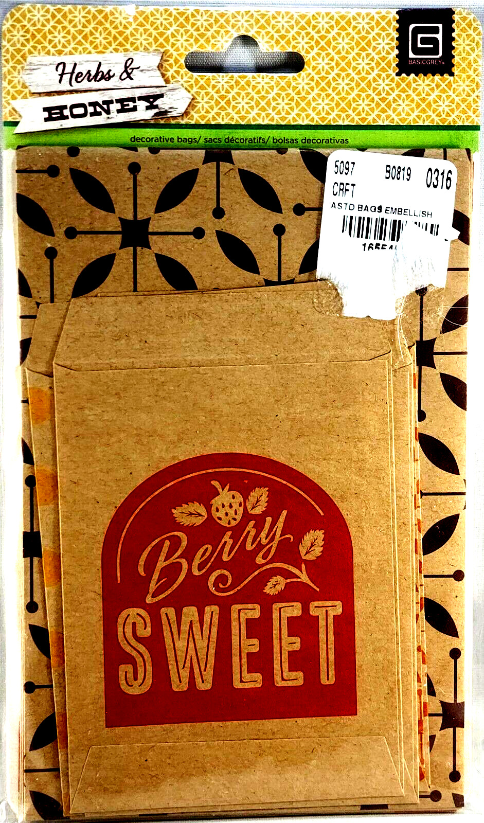 Basic Grey Herbs & Honey Decorative Bags Pockets Multiple Sizes RARE Journals