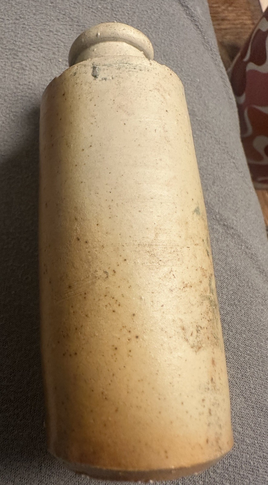 Early Pottery Cylinder Ink Well Bottle, , 4"  tall Two toned 1.5" base