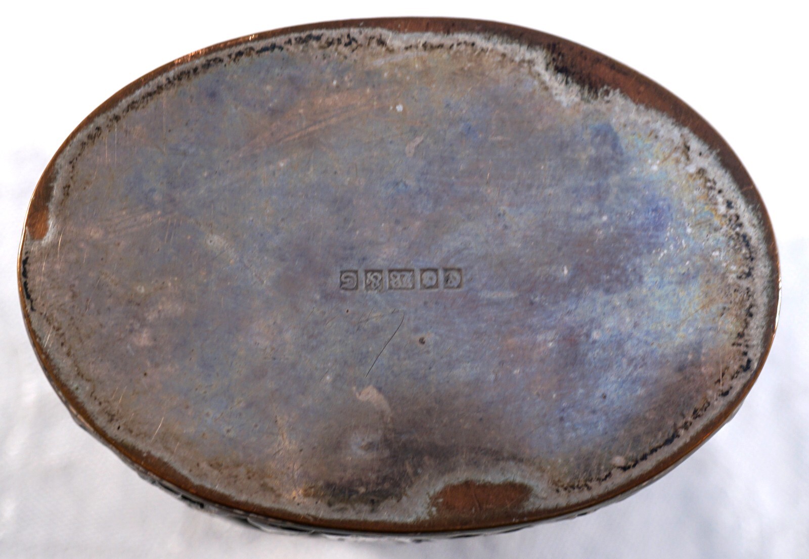 Silver Over Copper Repousse Lidded Jar Scenery of People - Sailboat on Lid