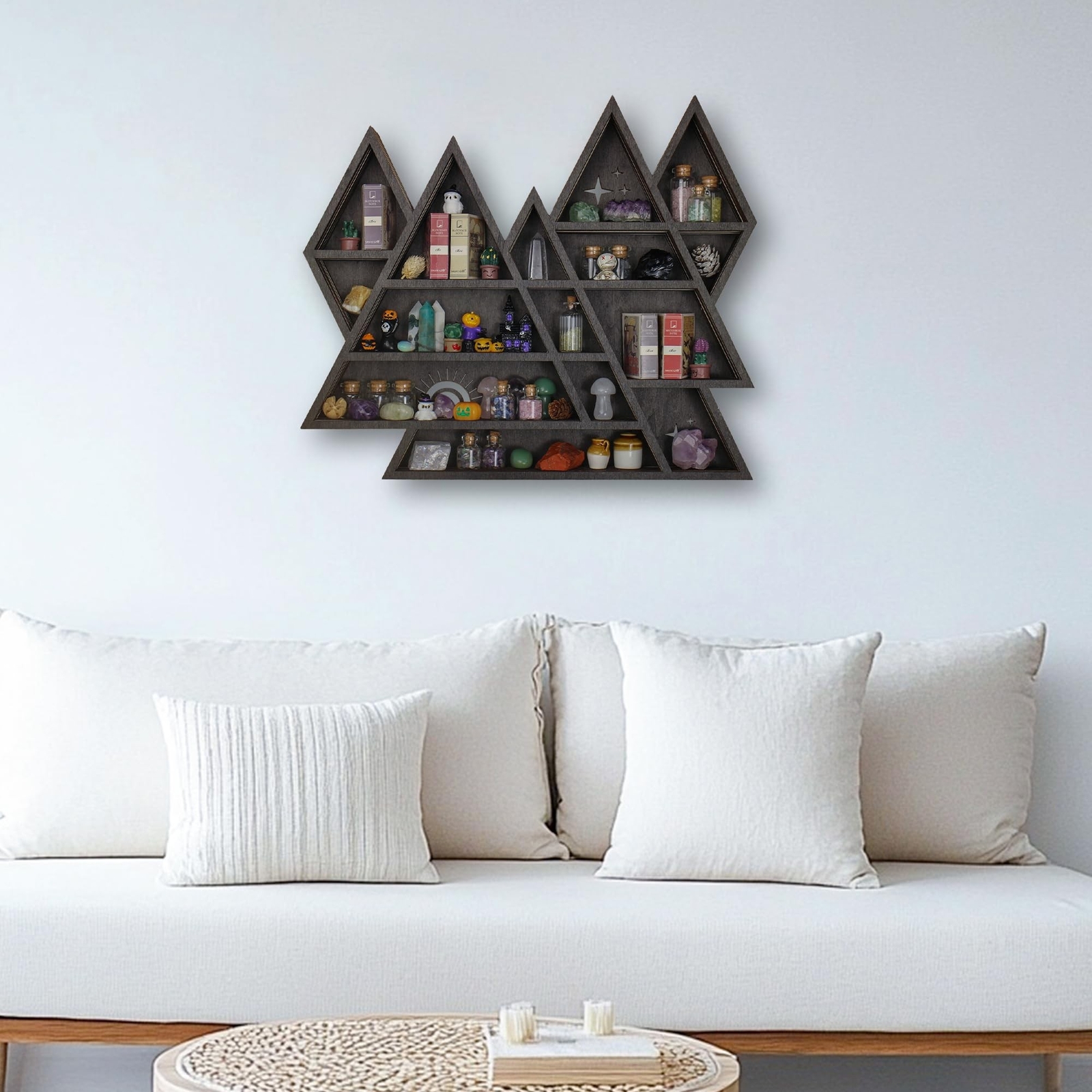 Triangle Mountain Crystal Shelf Display for Wall, Rock Gem Healing Stone Coll...