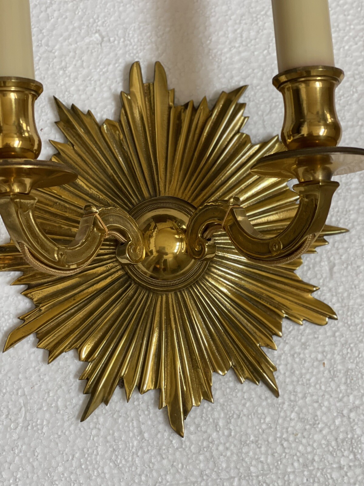 PAIR - Antique Vintage Art Deco Bronze Brass Starburst Sunburst Wall Sconce