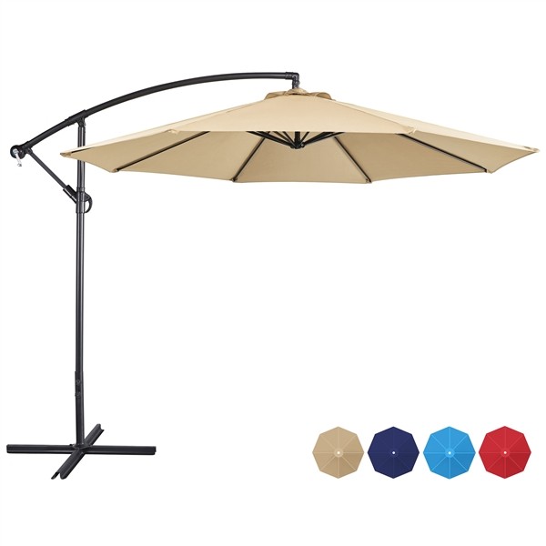 10FT Patio Offset Umbrella Market Umbrella 8 Ribs Outdoor Hanging Cantilever