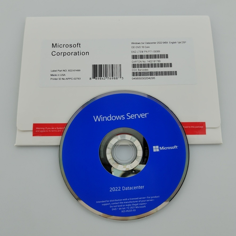 Microsoft Windows Server 2022 Datacenter DVD Kit 16-Core + PRODUCT LICENSE 1PK