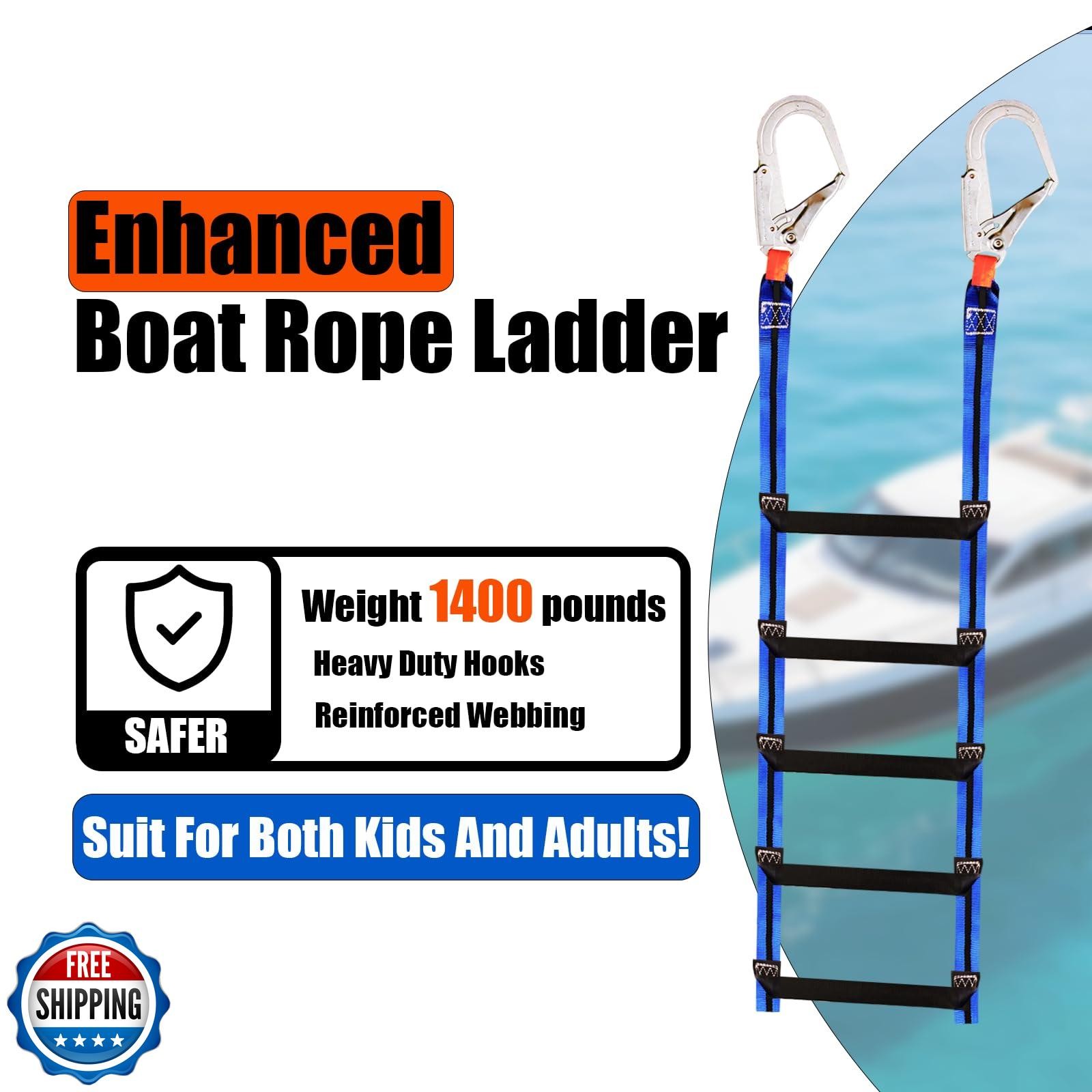Dovacs Boat Ladder with 2 Heavy Duty Hooks,5 Step Boat Ladder for