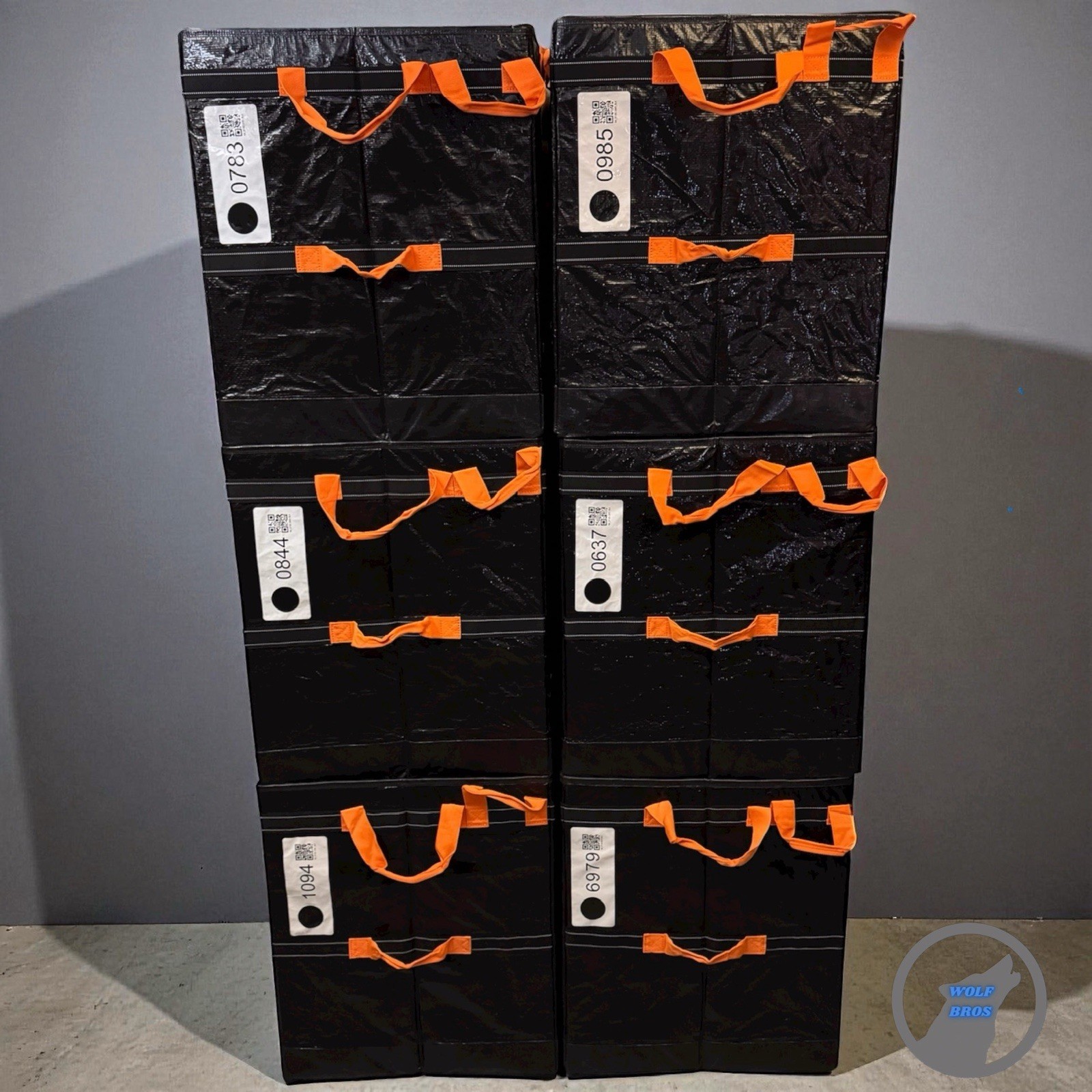 (6) AMAZON COURIER LARGE DELIVERY STORAGE BAGS 28x24x20 BLACK LOT OF 6 TOTES