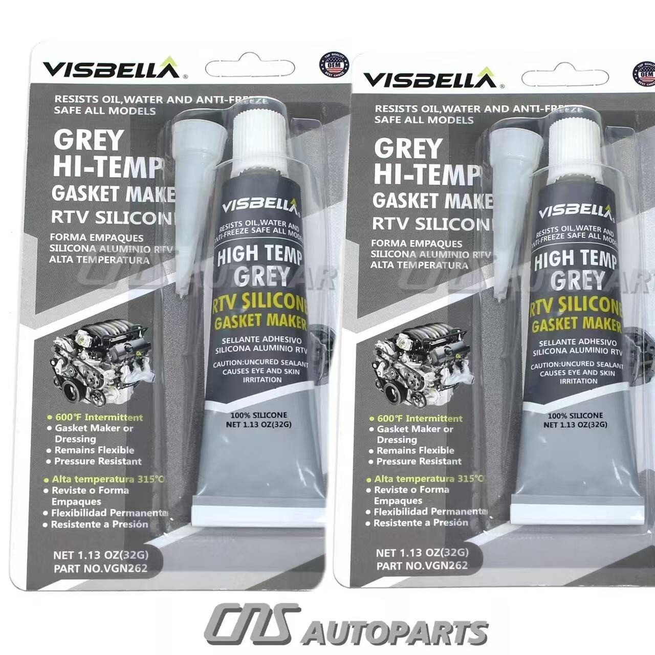 2 Pcs GREY Hi-Temp RTV Silicone Gasket Maker (32g) Resists Oil Water Anti-Freeze