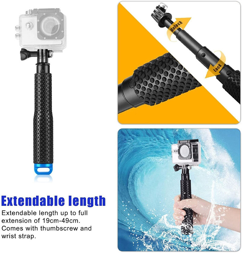 36" Selfie Stick Hand Grip Extension Pole for GoPro Hero 10 9 8 7 6 5 4 3+ 3 2 1