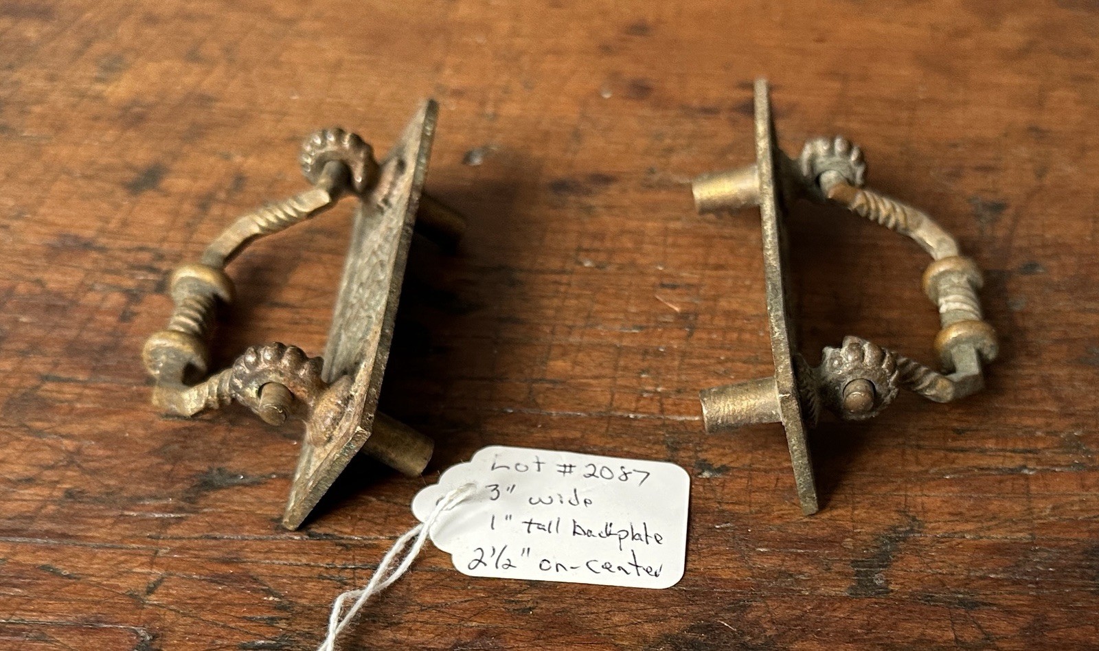 #2087-TWO Antique Heavy Cast Brass Eastlake Victorian 19th C. Drawer Pulls Match