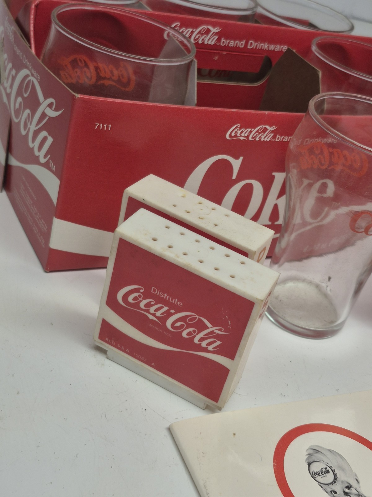 Vintage Coca-Cola Collectible Item Lot Glasses Pitcher Hat Shakers