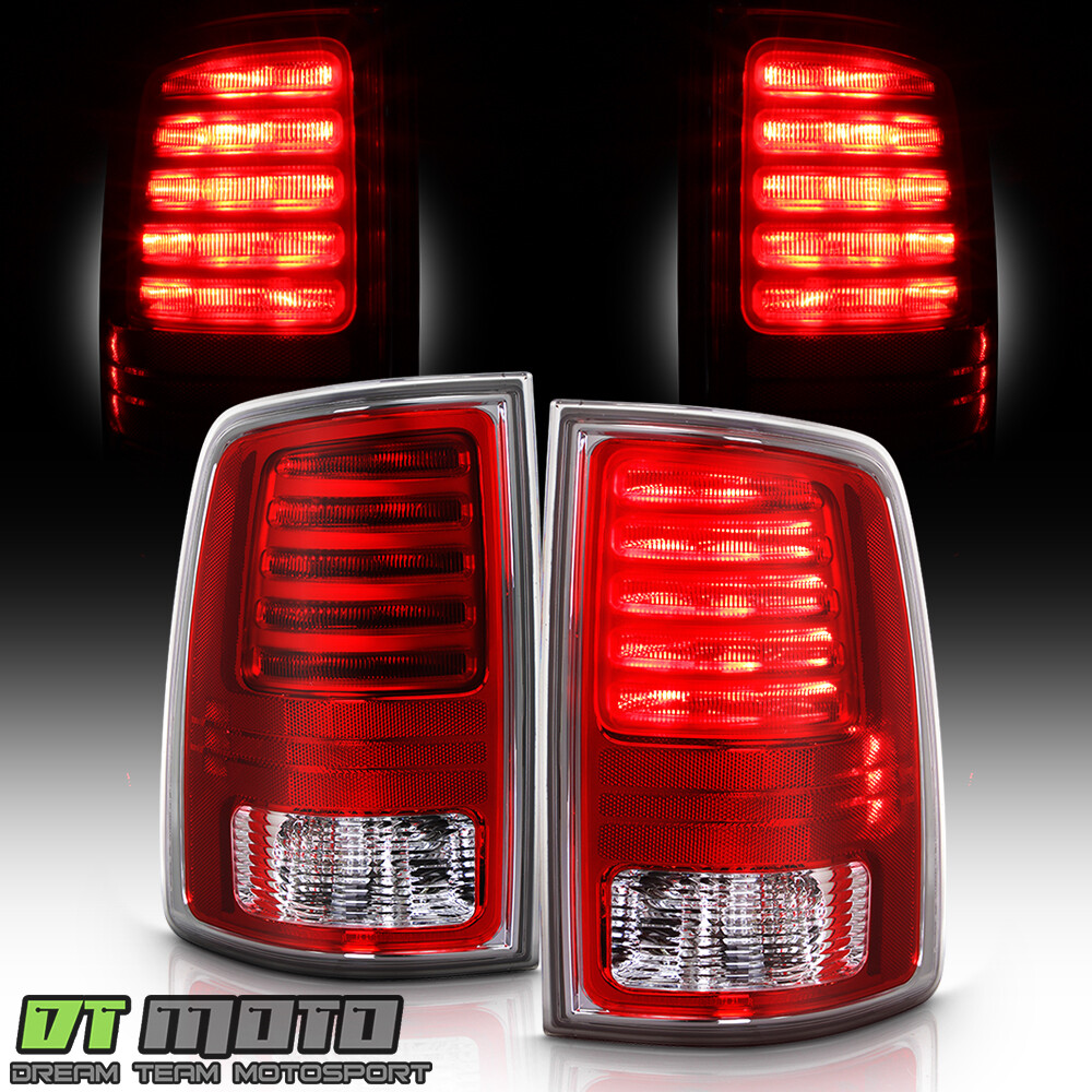Replacement 2013-2018 Dodge RAM 1500 2500 3500 Chrome/Red LED Tail Lights LH+RH
