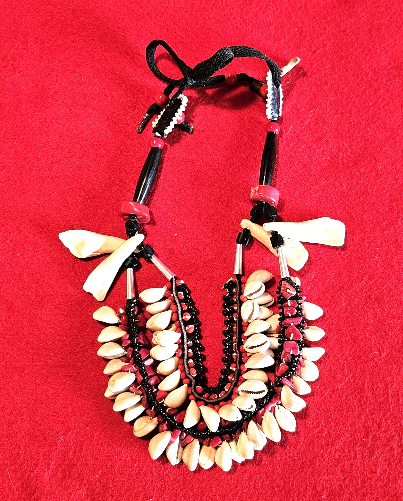 Ornate Cowire Shell Buffalo Tooth Necklace