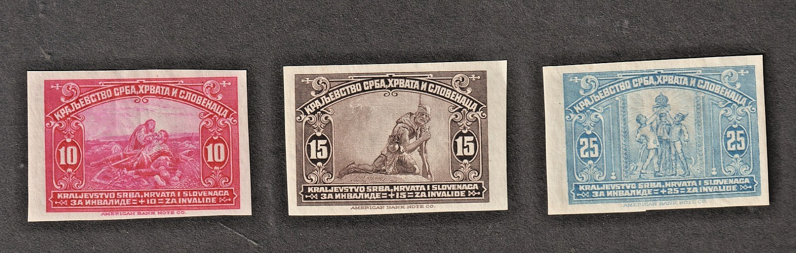 Yugoslavia 1921 ERROR Sc B1-B3 a, Mi. 159-162 U IMPERFORATED Wounded Soldier MH