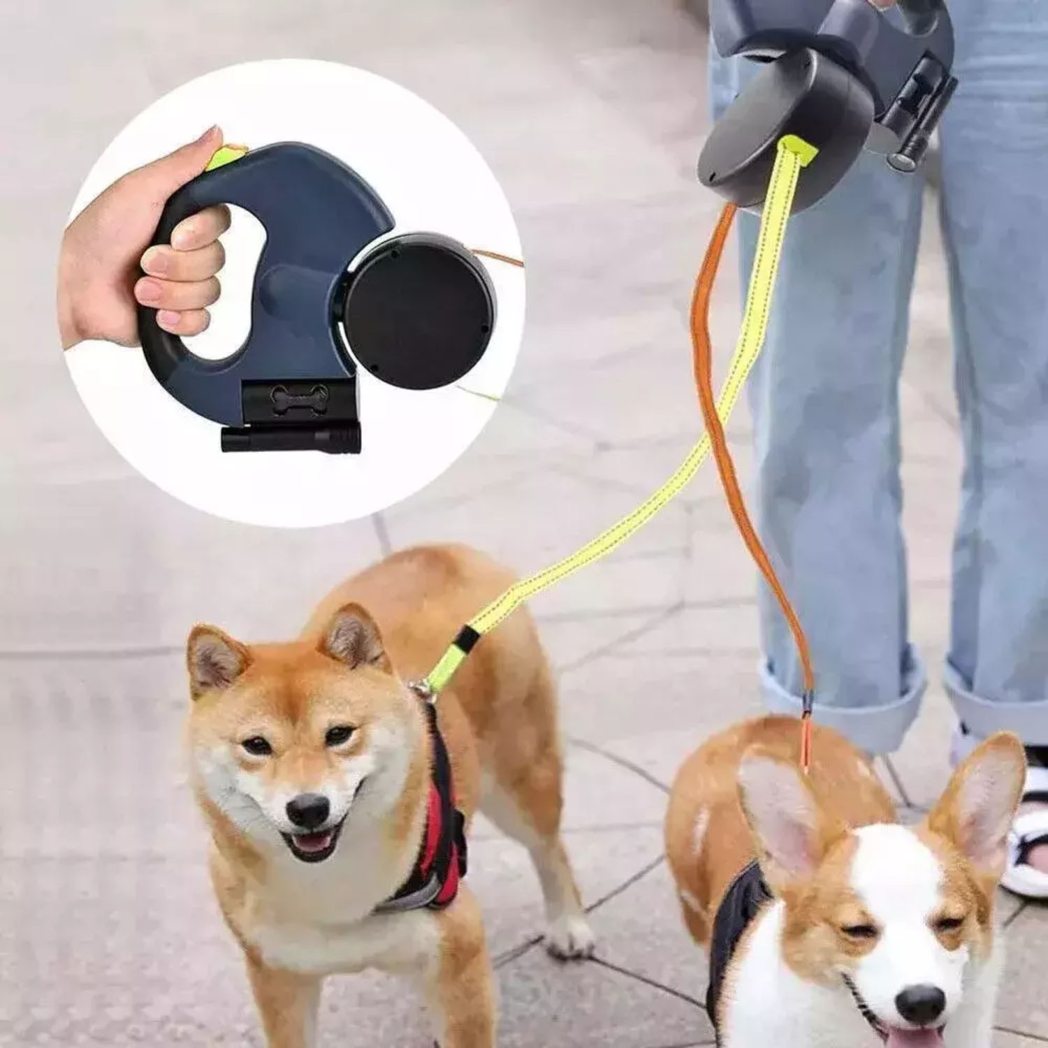 Retractable Reflective Dual Pet Leash Lead 360Swivel Double Dog Walking Leash A+