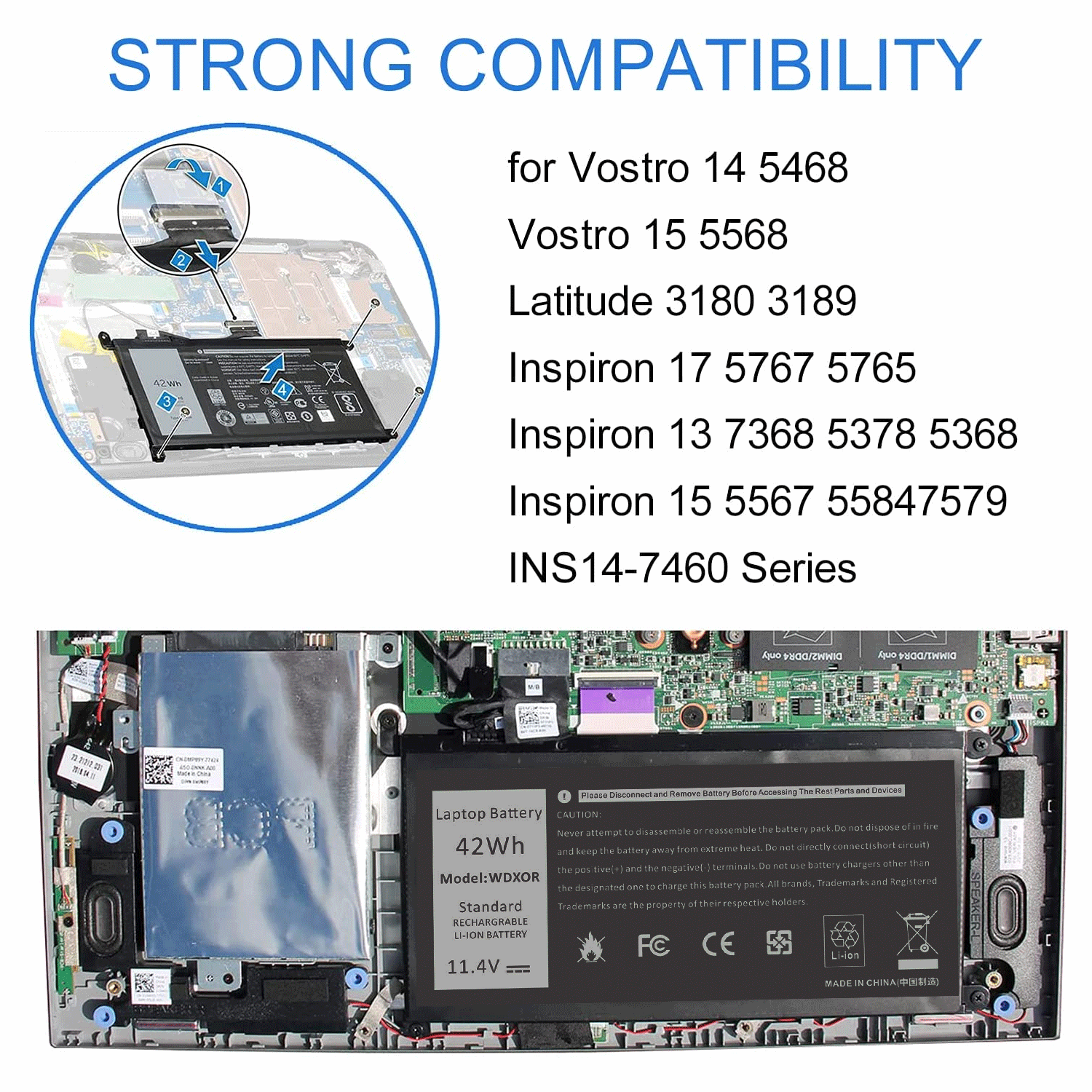 LOT WDX0R Battery For DELL Inspiron 15 5567 5568 5368 7368 7569 7579 WDXOR 42Wh