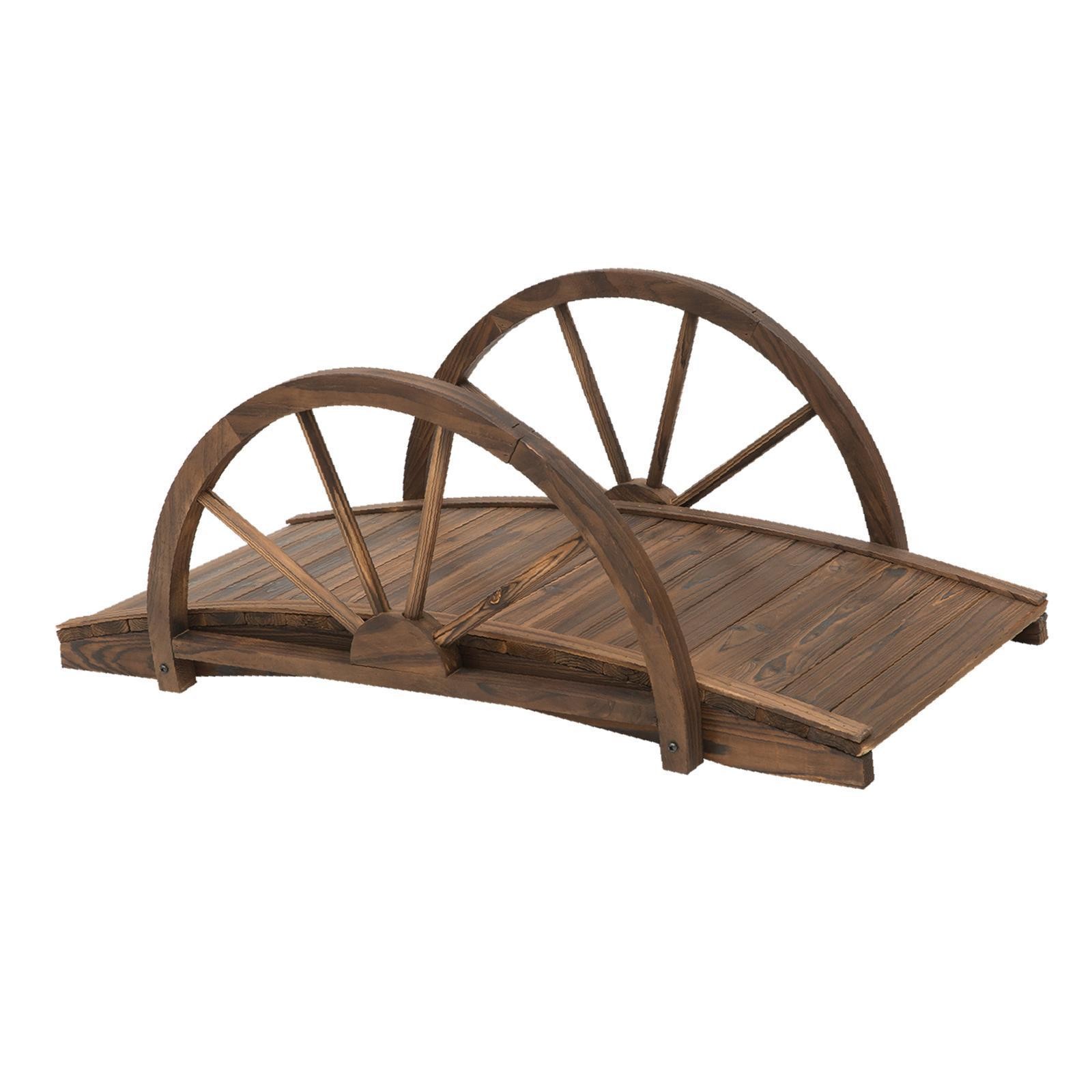Stained Wooden Garden Footbridge - Fir Wood, Classic Arched Design for Streams &