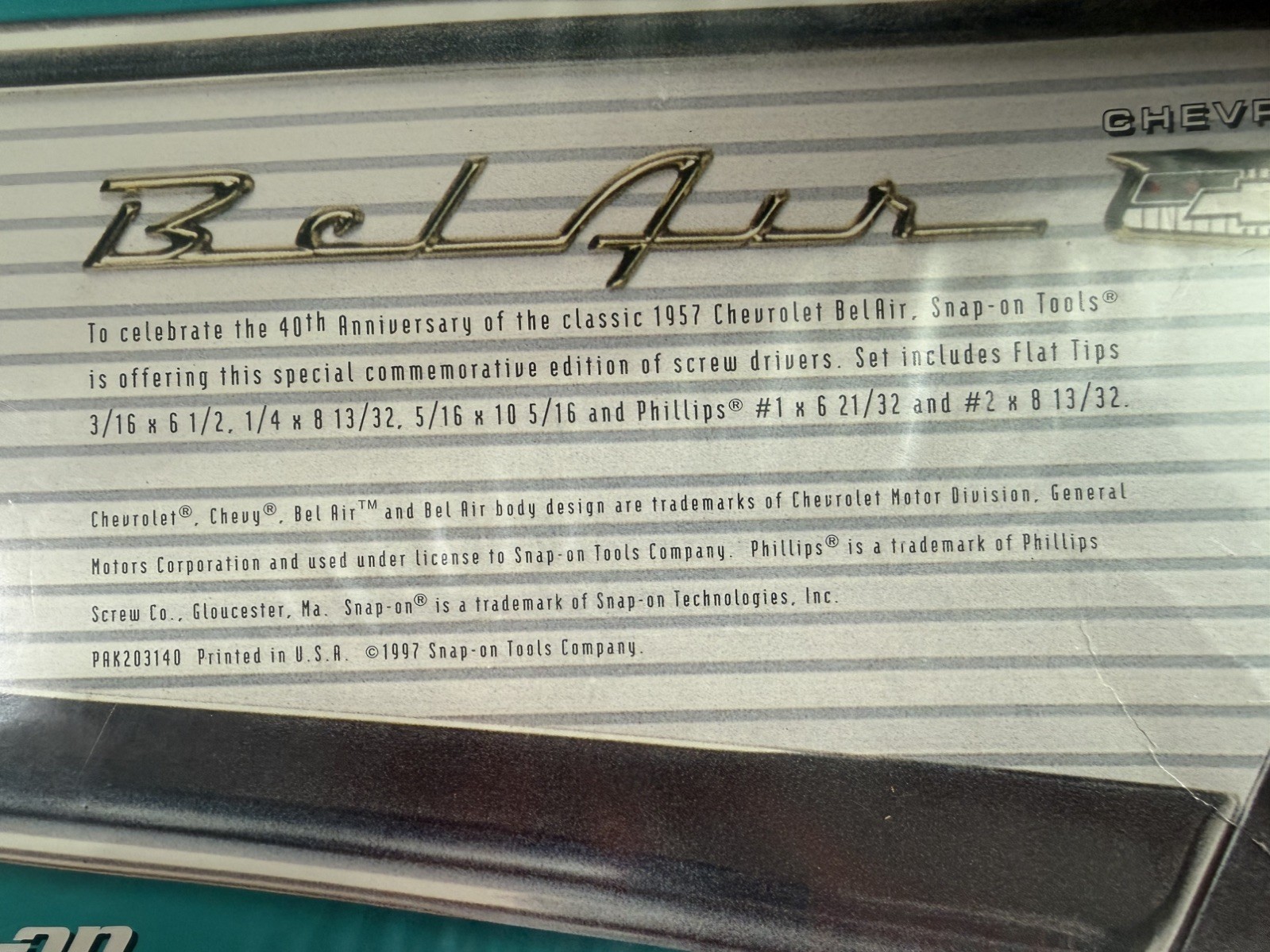 Snap-On USA TEAL Special Edition Screwdriver Set (1957 Chevrolet Bel Air) NEW