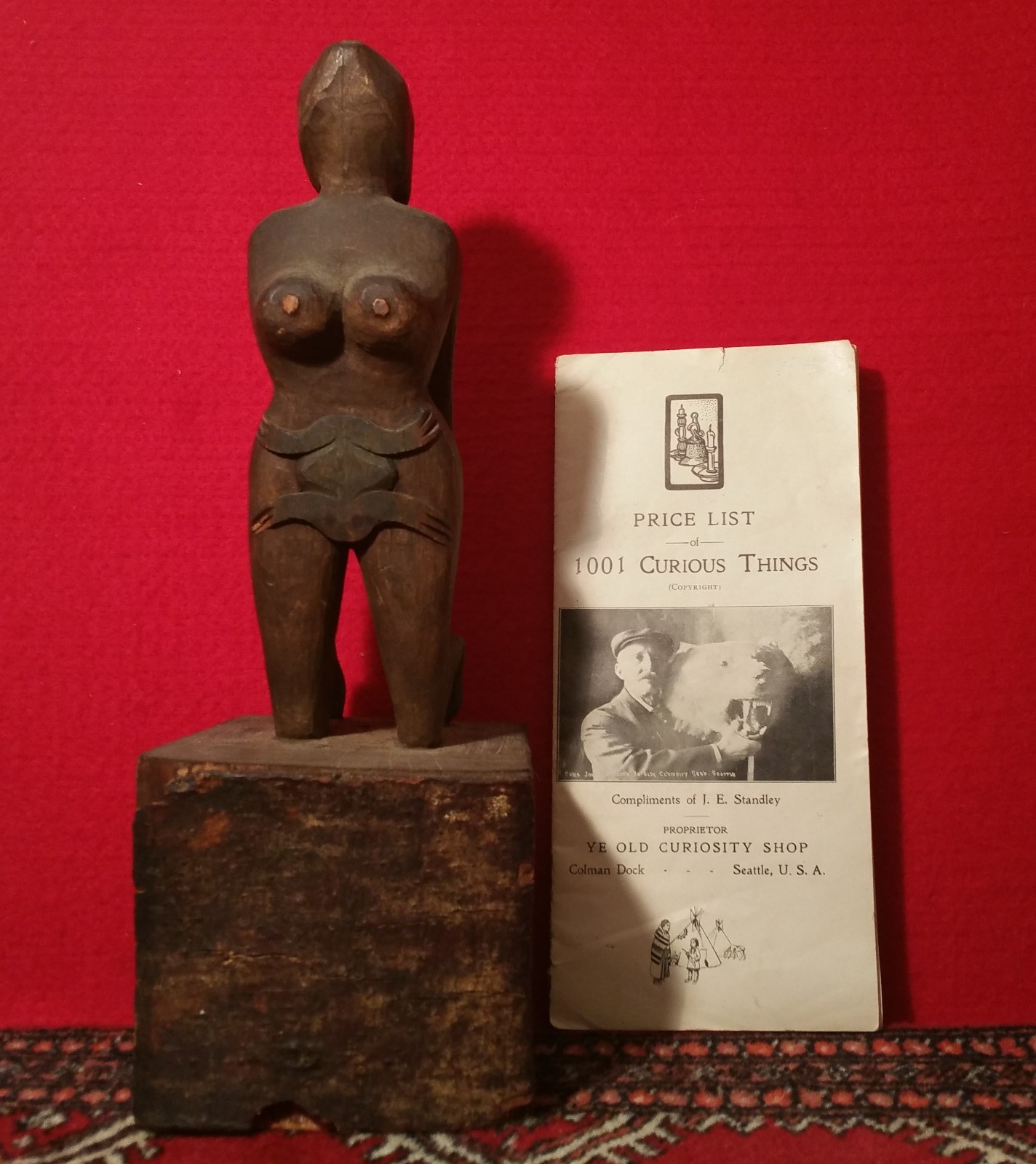 YE OLDE CURIOSITY SHOP antique seattle alaska pacific wood vtg tiki totem pole