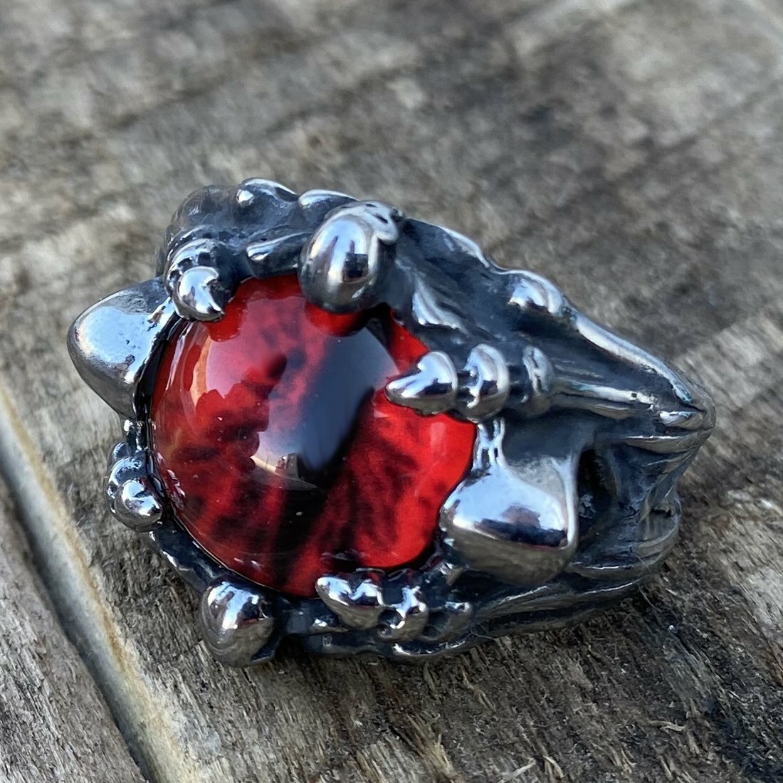 MENDEL Cool Mens Stainless Steel Dragon Claw Blue Evil Eye Eyeball Ring Sz 7-15