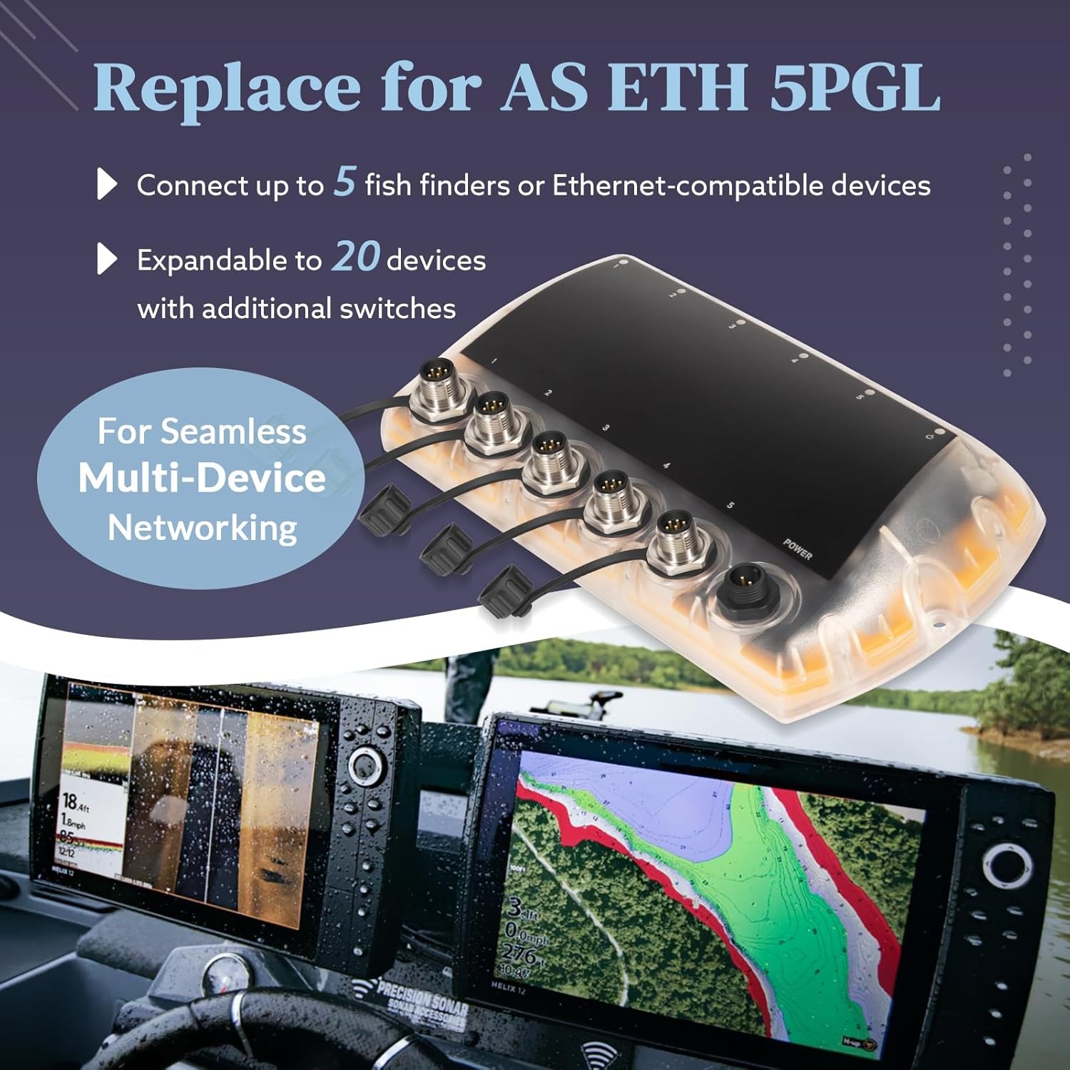 411850-1 5 Port Ethernet Switch for Humminbird AS ETH 5PGL, APEX, SOLIX, Helix