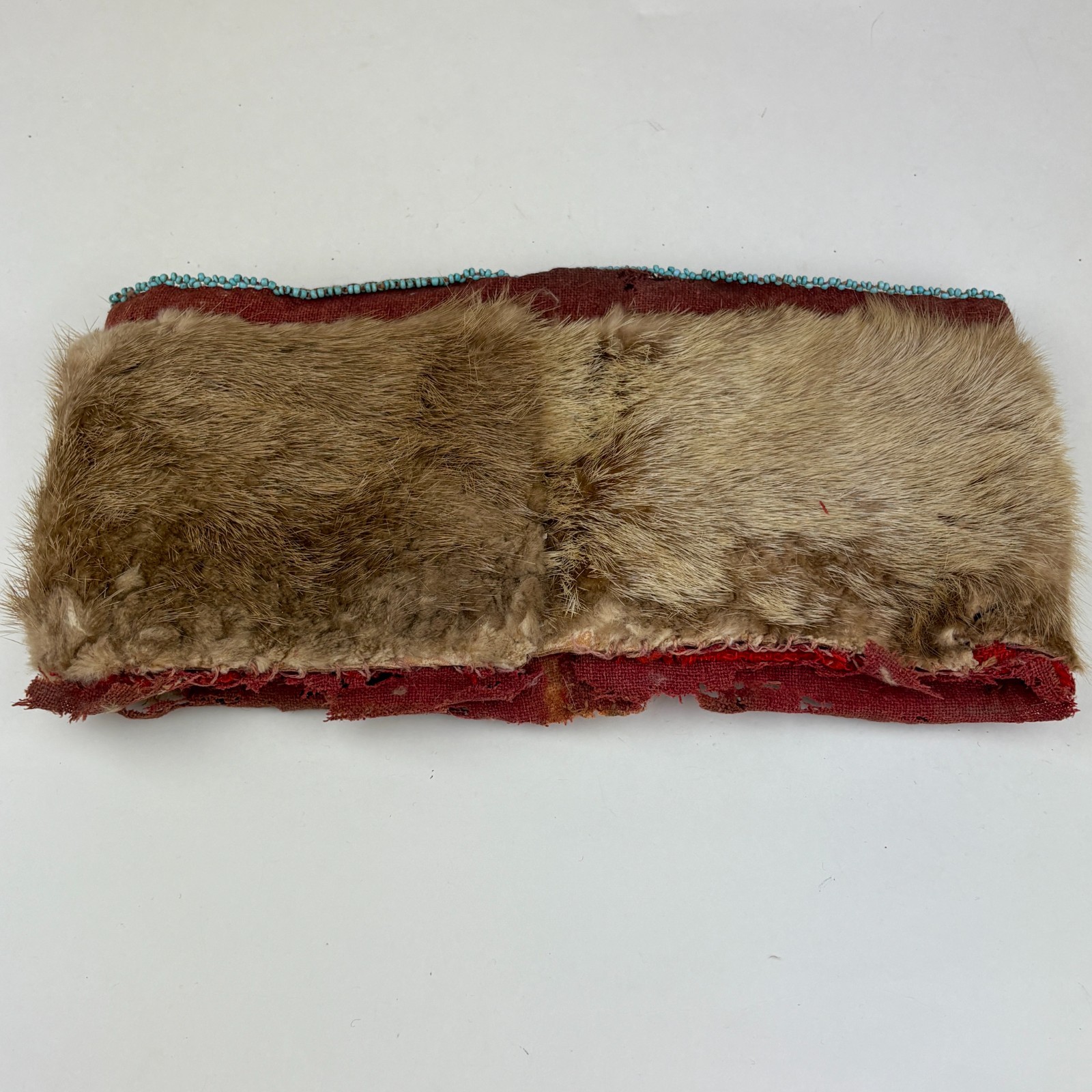 Antique Plains Indian Beaver Fur Hat Beaded Trim Trade Wool Lining Silver 1880s