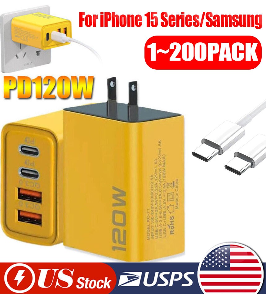 120W 4-Port USB C Fast Wall Charger Block For All Cell Phone iPad Lot