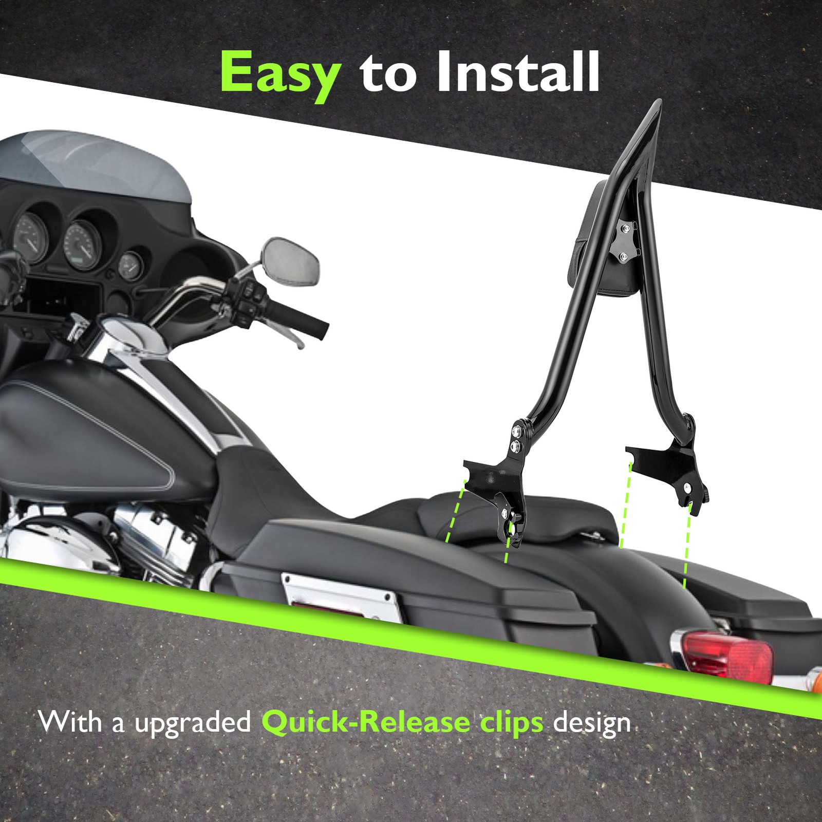 Tall Sissy Bar Backrest For Harley Touring Road King Electra Street Glide FLHT