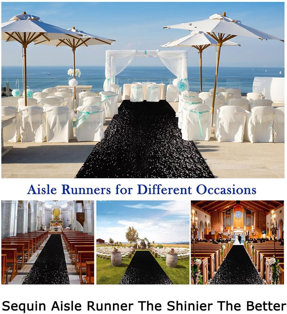 Wedding Carpet Aisle Runner Black 15FT Glitter Sequin Aisle-Runner 36Inchx15Ft B