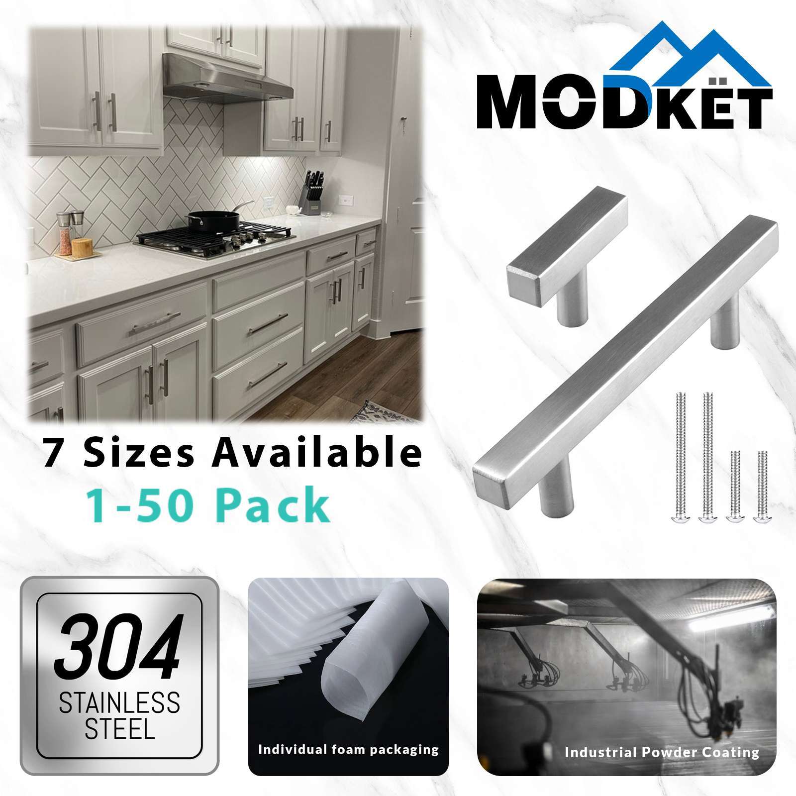 Brushed Nickel Square Modern Cabinet Handles Pulls Knobs Kitchen Stainless Steel