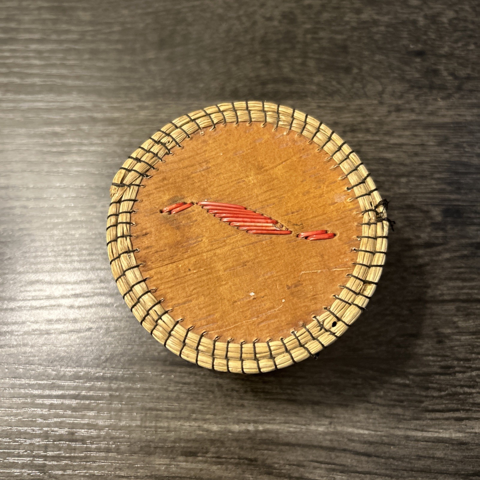 Vintage Native american Porcupine Quill Birch Bark Sweetgrass Basket