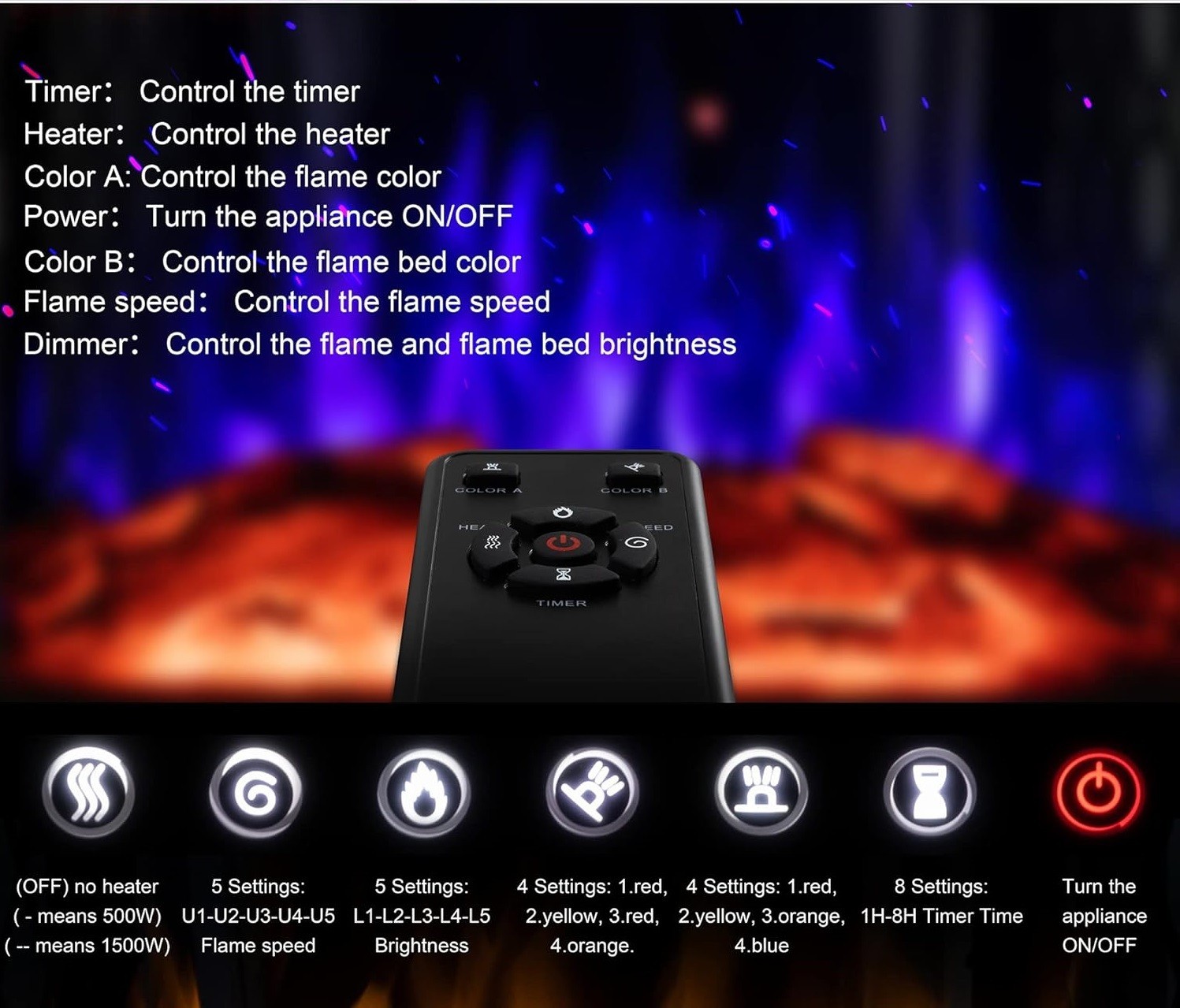 24Inch Electric Fireplace Stove, Free-Standing Infrared Fireplace Stove, Contro