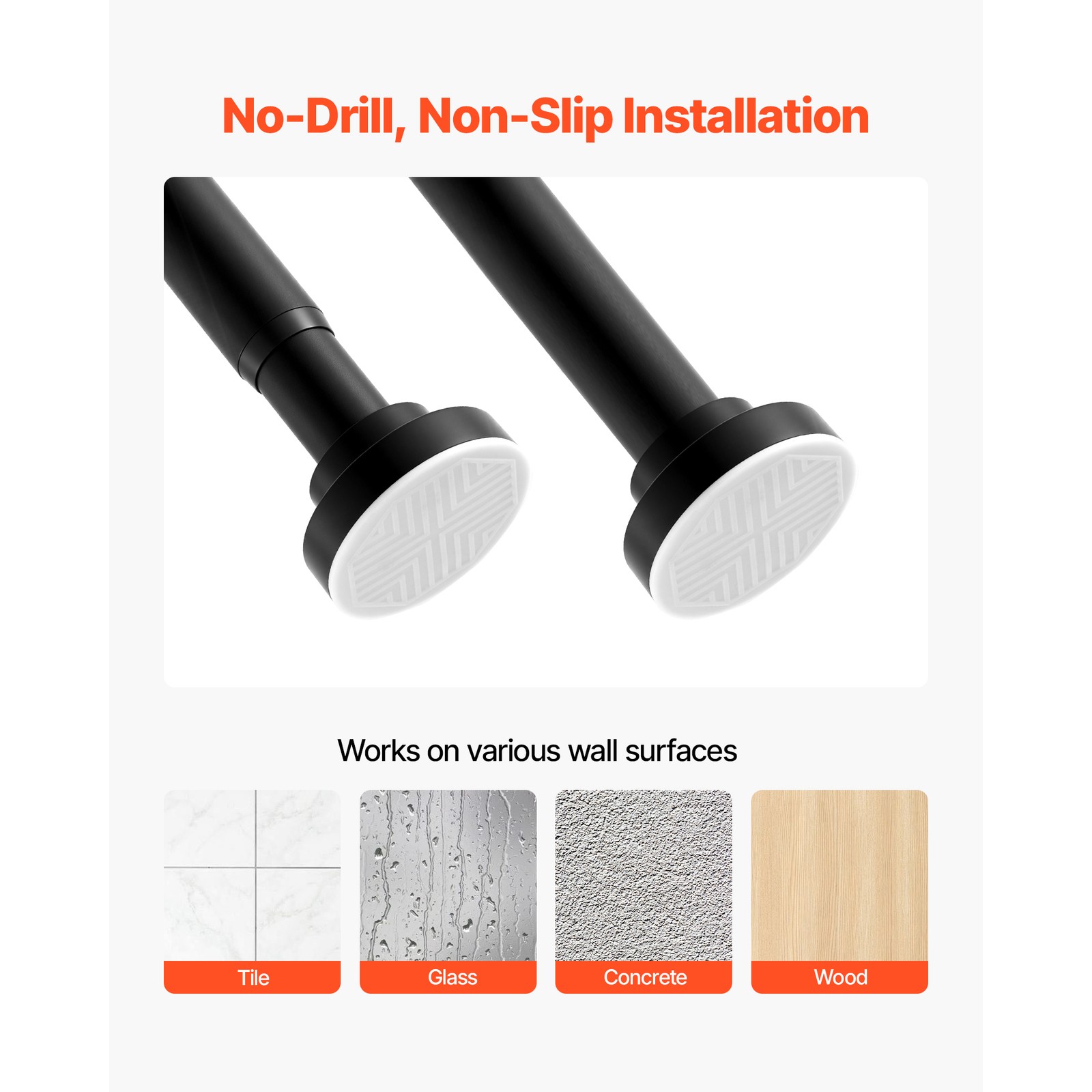 Uimoso Adjustable Tension Shower Rod 28-76 in Stainless Steel, Black Finish