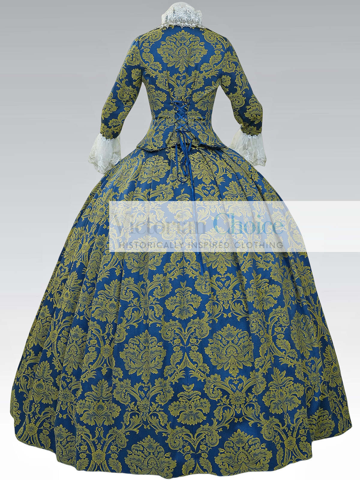 Georgian Bridgerton Queen Charlotte Victorian Brocade Dress Theater Costume 609