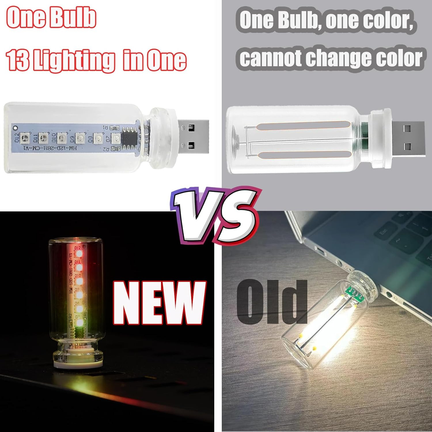 13 in 1 Car USB Night Light Touch Dimmable LED Filament Lamp, USB Interior Car L