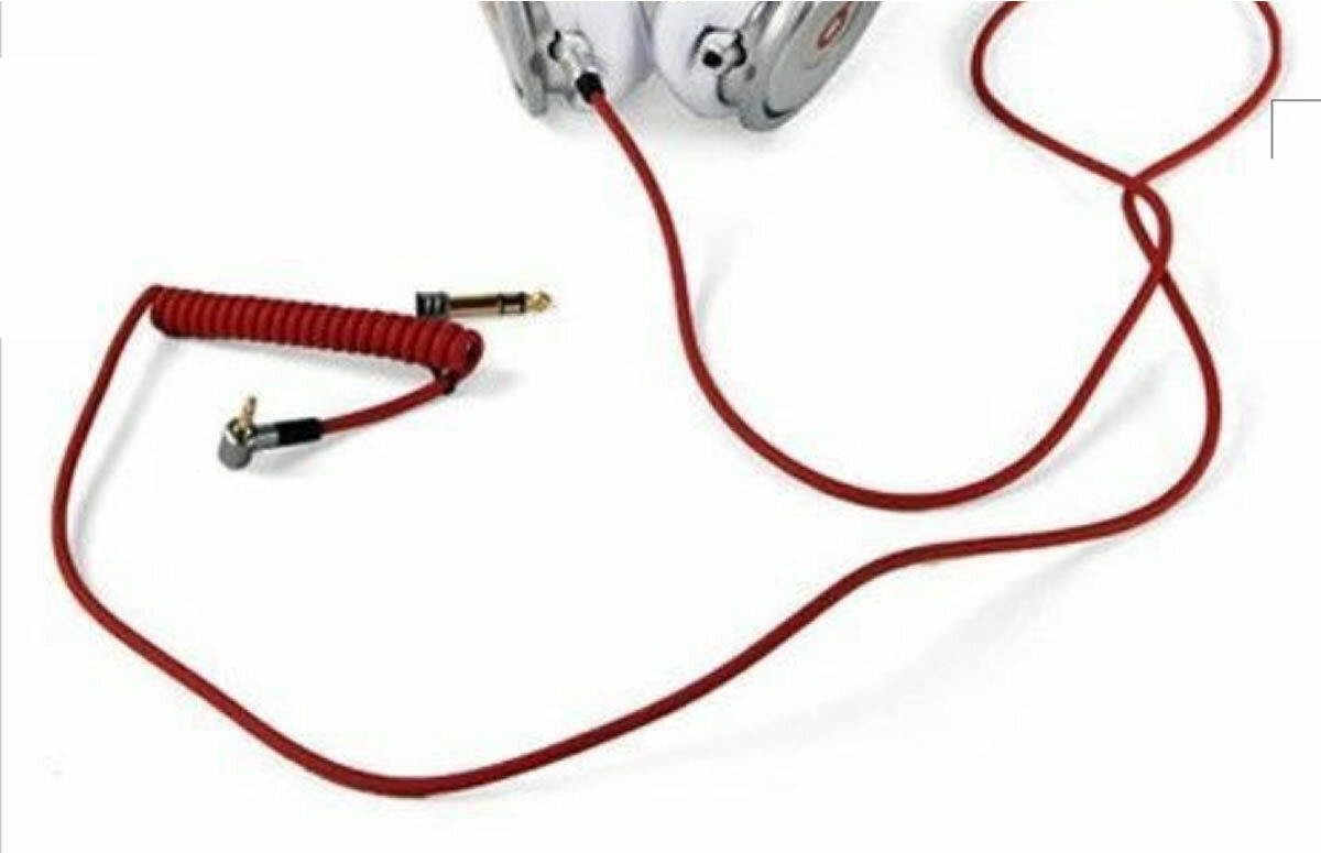 Coiled Audio Cable for Beats PRO DETOX. Cable with 3.5 & 6.5 mm Male Connector