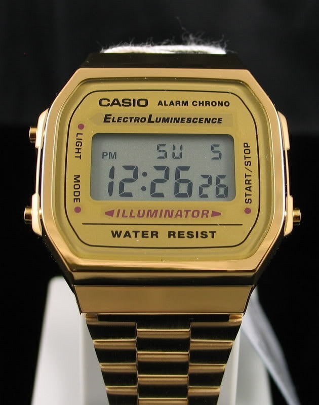 USA MEN'S GOLD TONE STAINLESS STEEL DIGITAL WATCH A168WG CASIO-New