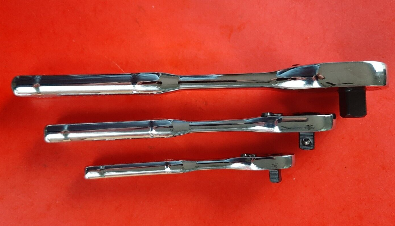NEW CRAFTSMAN 3 Piece FULL POLISH Thin Low Profile 72T Ratchet Set 1/4 3/8" 1/2"