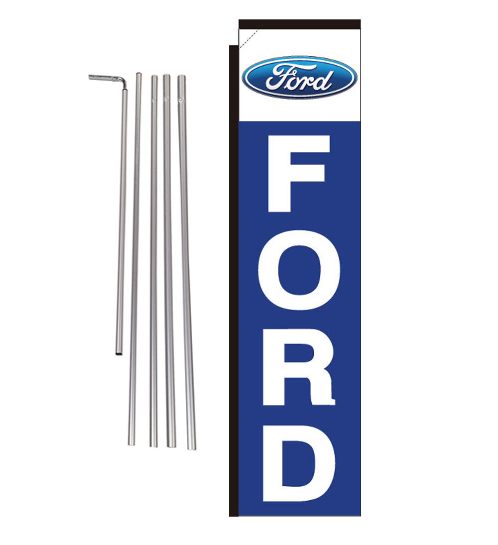 Ford Dealership 15' Advertising Rectangle Banner Flag Kit with pole+spike