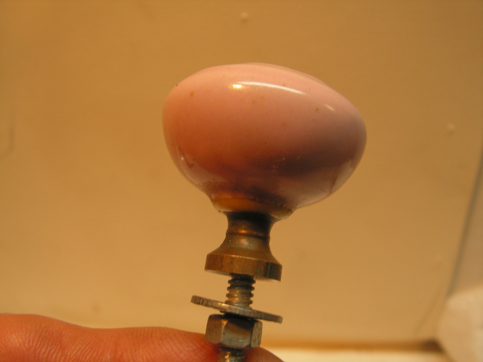 4 Vintage Porcelain Drawer Pull Handle PINK SPIRAL Cabinet Knobs NICE!