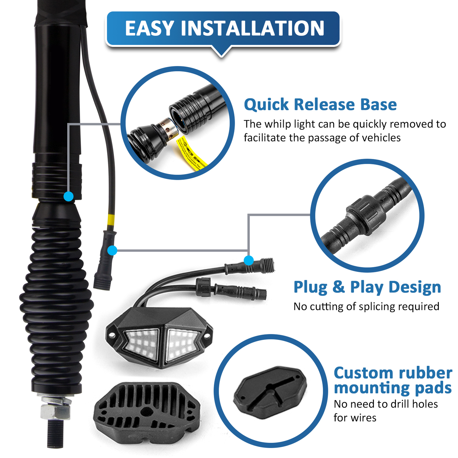 Pair 4FT Spiral RGB LED Lighted Whip Lights + 8 Pods Rock Light For ATV UTV RZR