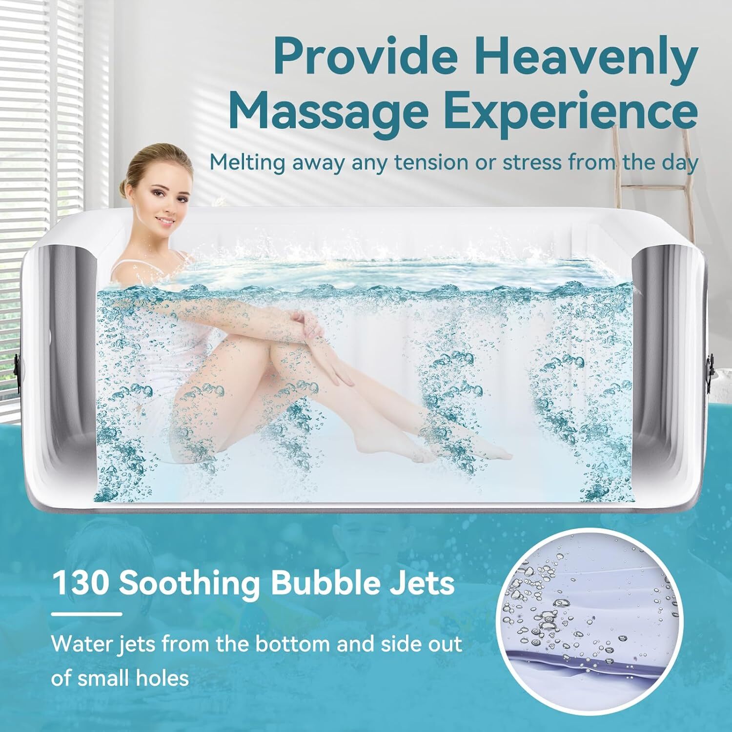 NAIZEA 240 Gallon Inflatable Hot Tub 6 Person Control Panel With 130 Bubble Jets