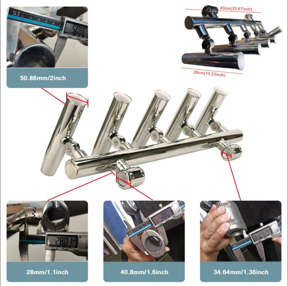 Fishing Console Boat T Top Rocket Launcher Stainless Steel 2"Clamp 5 Rod Holder