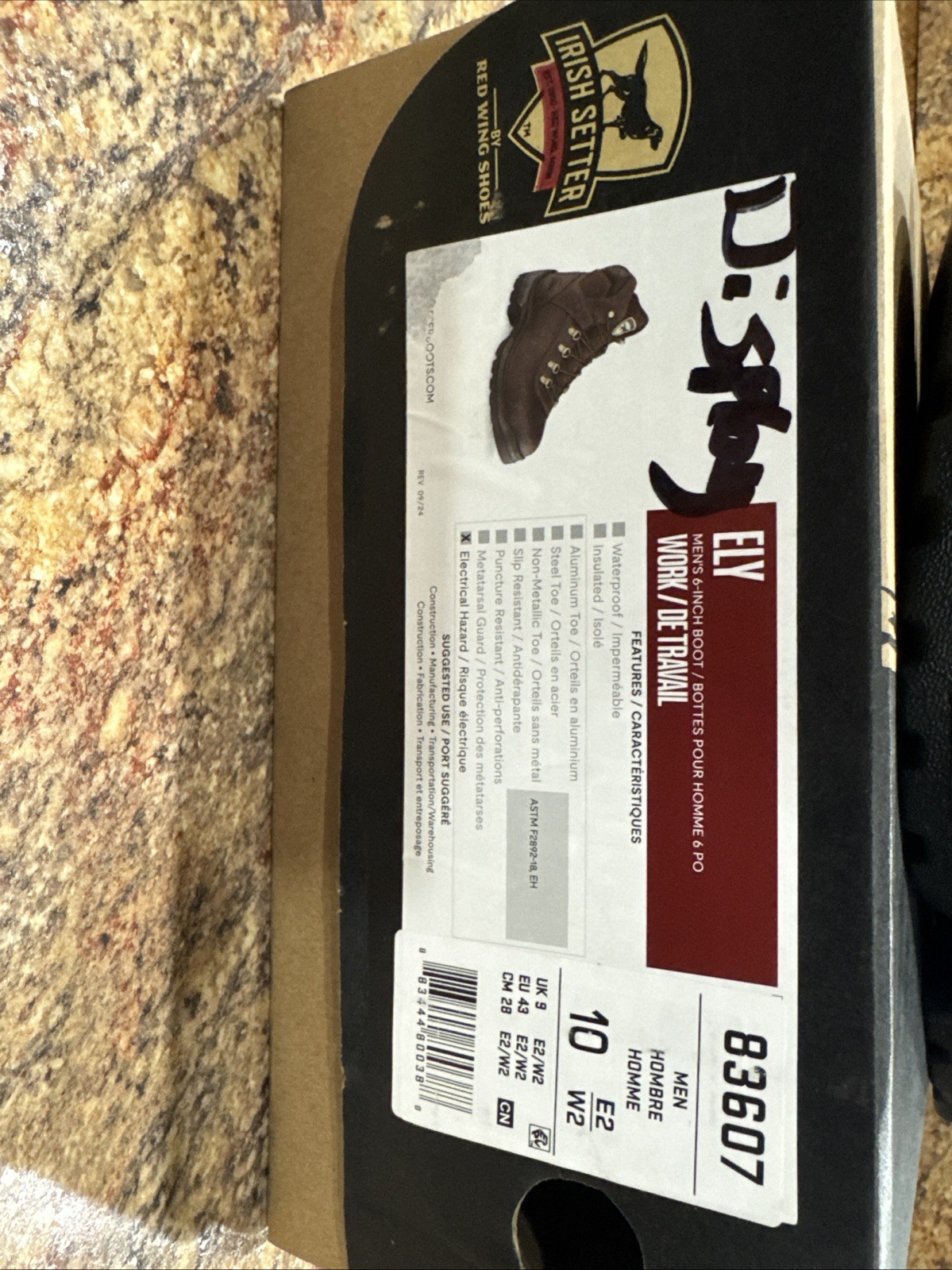 Irish Setter Ely 83607 Electrical Hazard Work Boots Brown 10 Wide