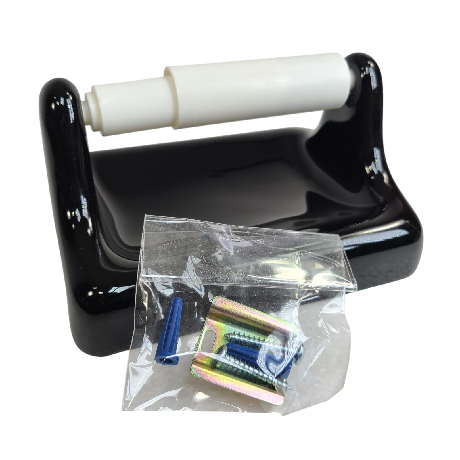 Vintage Black Ceramic TP Toilet Paper Holder Screw in Drywall Mid Century Modern