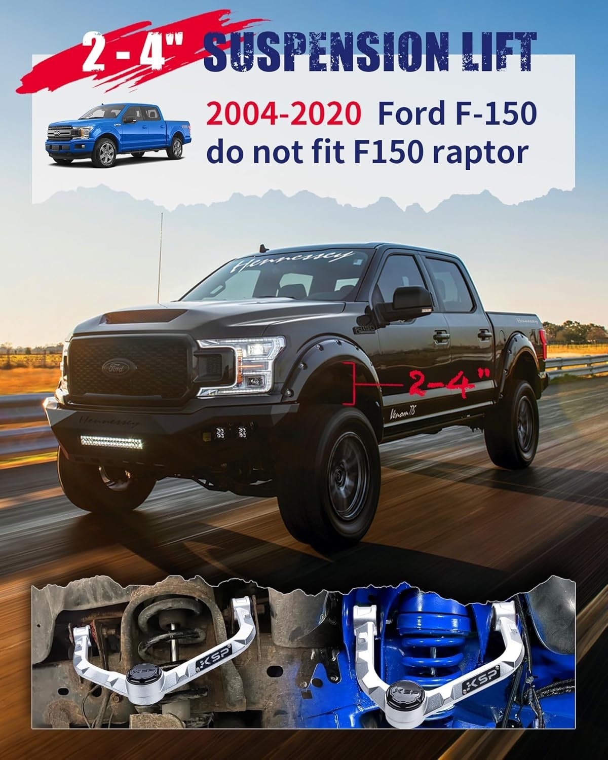 KSP Aluminum Forged Upper control arms for 2004-2020 Ford F150 with 2-4'' lift