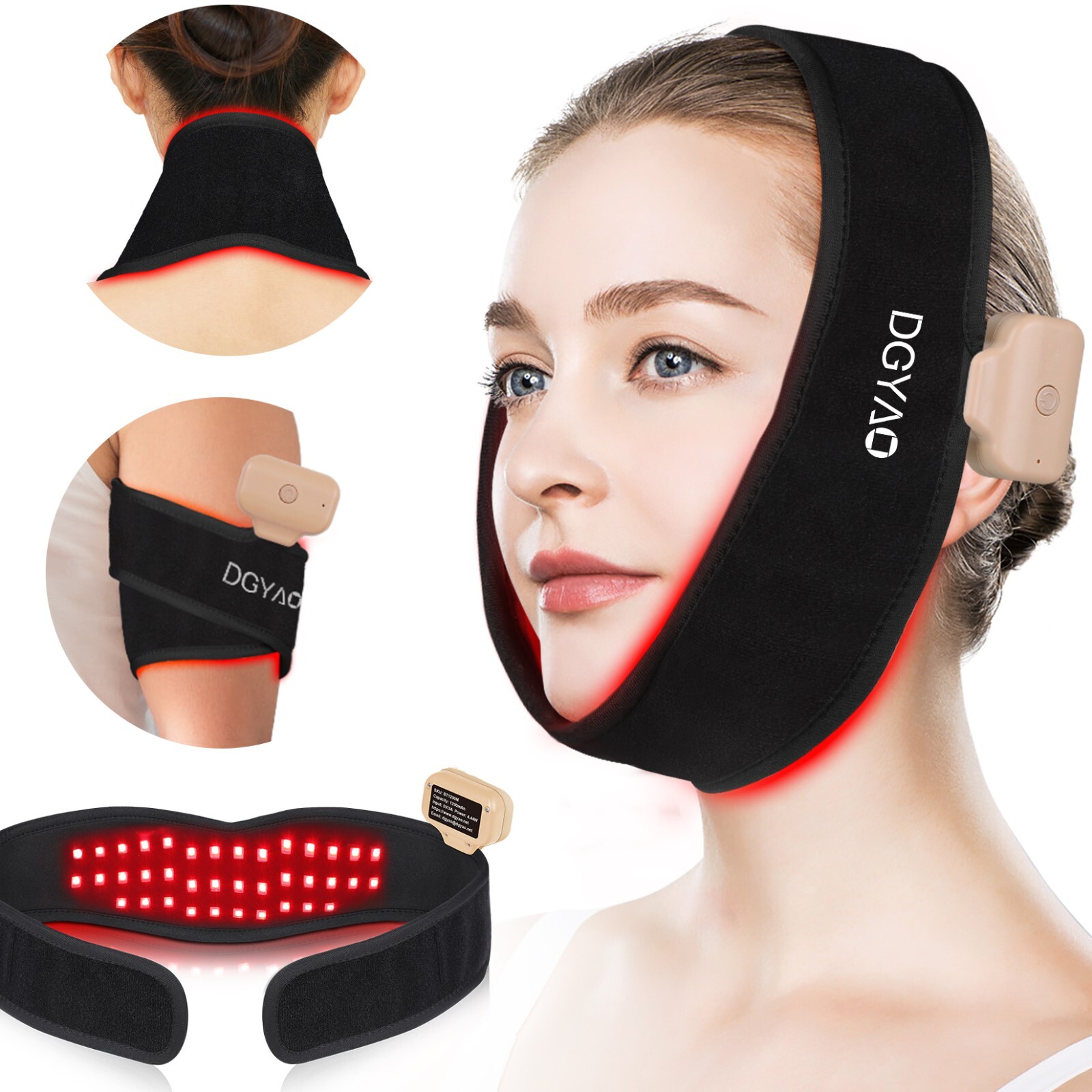 8 Colors Red Light Therapy for Neck Chin Firming, Cordless Wearable Infrared Lig
